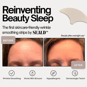 SEALD forehead tape label and ingredient list, transparent formulation benefit
