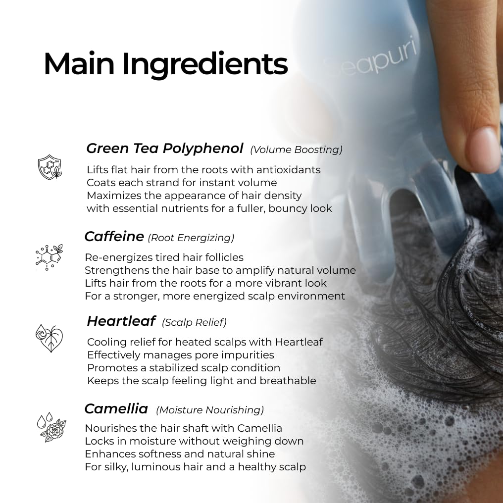 Seapuri shampoo applied to scalp during wash showing clarified, refreshed scalp