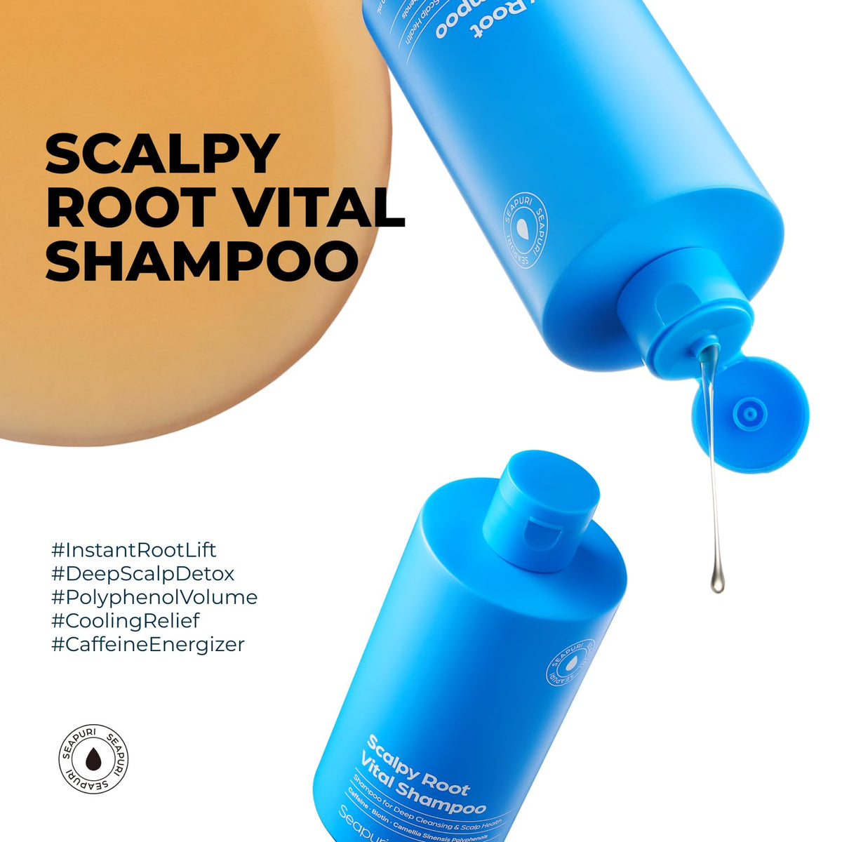 Seapuri shampoo foam texture close-up demonstrating gentle lather and cleansing