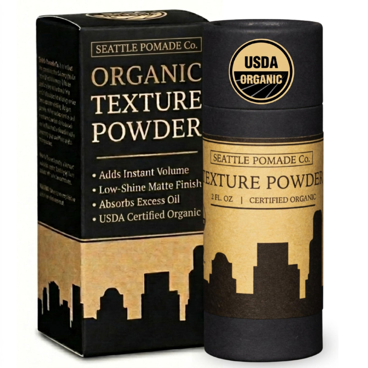 Seattle Pomade Co. front jar view showing packaging and organic benefit