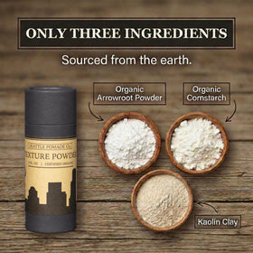 Seattle Pomade Co. powder dispensed into hand demonstrating easy application
