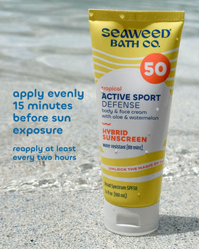 Seaweed Bath Co. applying cream to shoulder for smooth non-greasy protection
