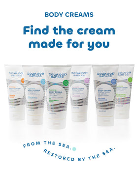 Seaweed Bath Co. lotion on bathroom counter to support nightly relaxation ritual