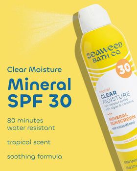 Seaweed Bath Co. close-up of clear spray texture highlighting quick absorption