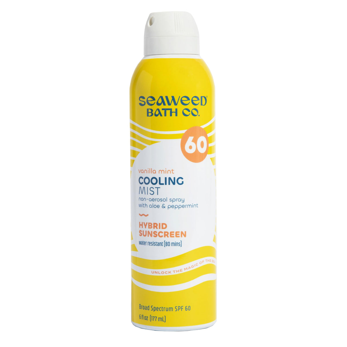 Seaweed Bath Co. front packaging showing bottle and SPF 60 protection benefit