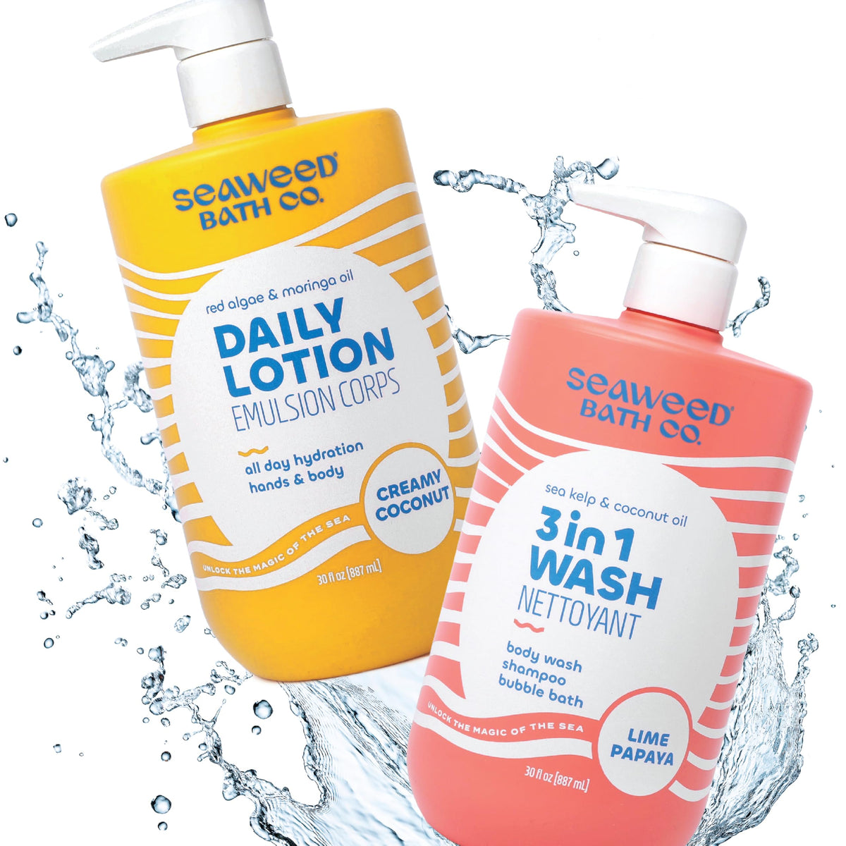 Back label of The Seaweed Bath Co. Creamy Coconut showing recycled plastic bottle information