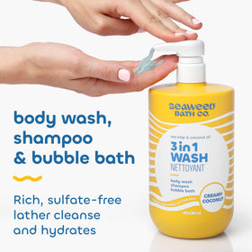 Close-up pump of The Seaweed Bath Co. Creamy Coconut showing easy dispensing and convenience