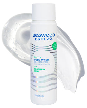 Seaweed Bath Co. front bottle visible on white background, clear product identity and benefit