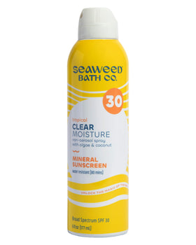 Seaweed Bath Co. front packaging showing SPF 30 spray and branding benefits