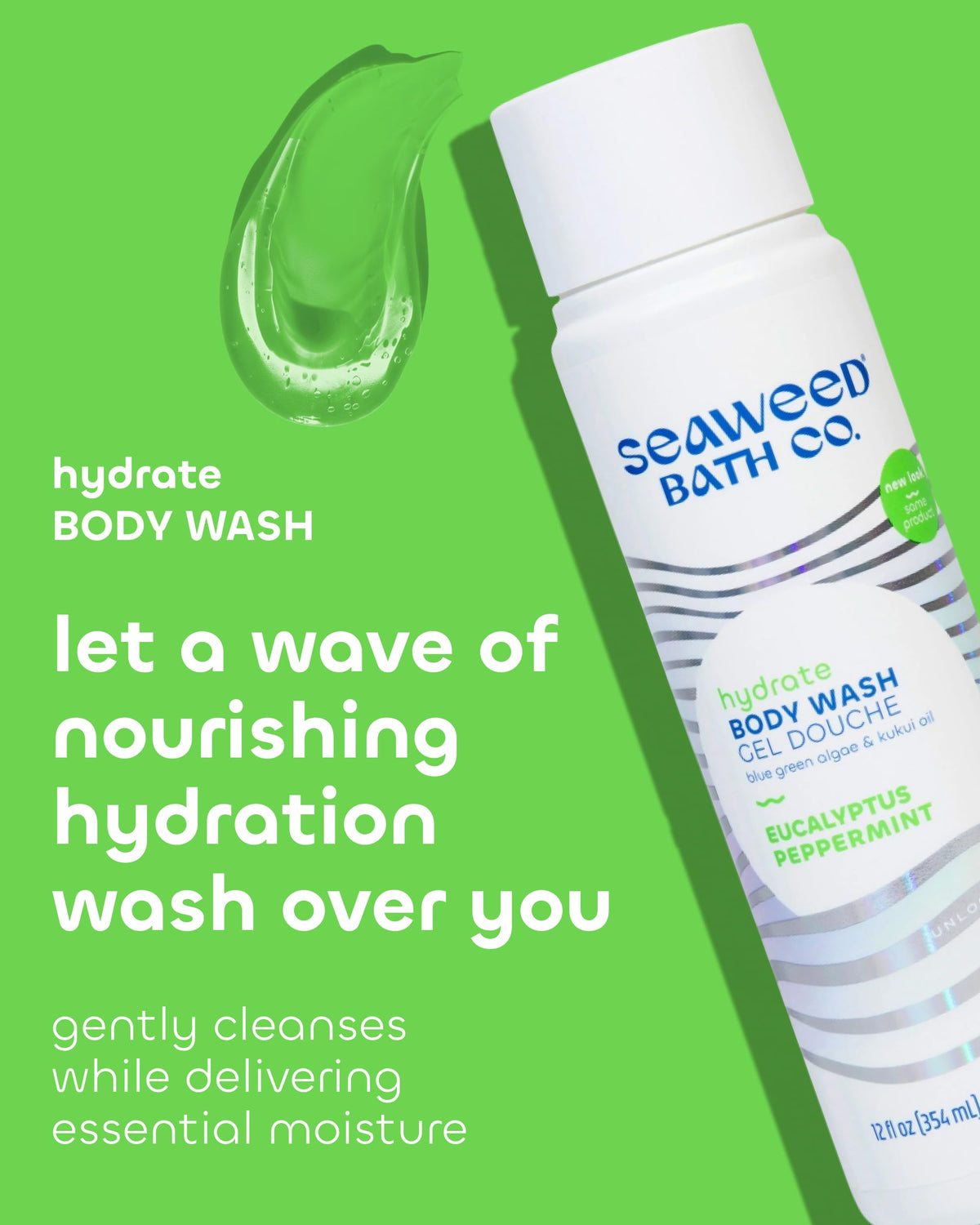 Seaweed Bath Co. back label closeup displaying ingredients and sustainable sourcing benefit