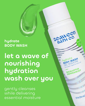 Seaweed Bath Co. back label closeup displaying ingredients and sustainable sourcing benefit