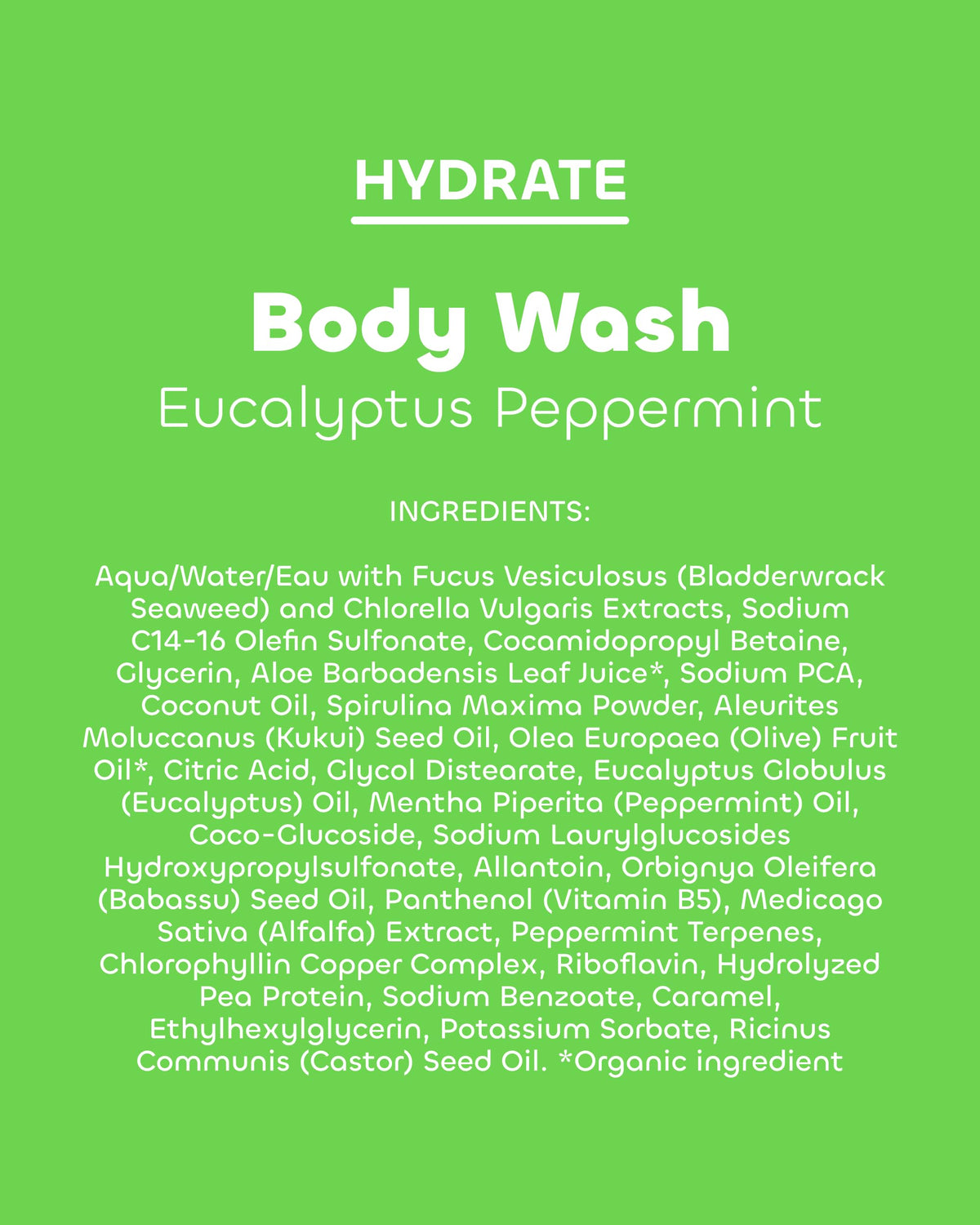 Seaweed Bath Co. bottle neck label showing recycled plastic mark for eco‑friendly benefit