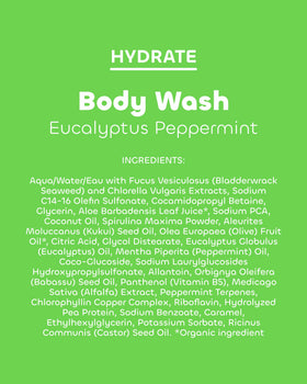 Seaweed Bath Co. bottle neck label showing recycled plastic mark for eco‑friendly benefit