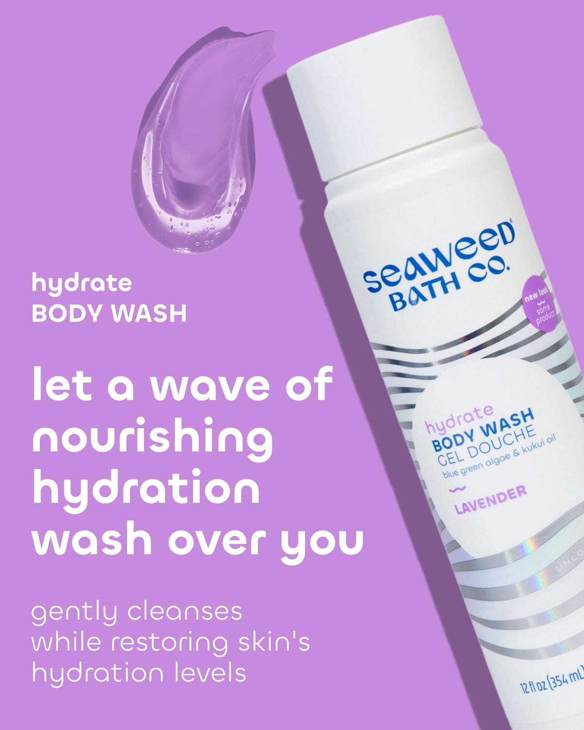 Seaweed Bath Co. label close-up highlighting ingredients and sustainable packaging benefit