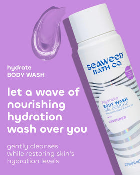 Seaweed Bath Co. label close-up highlighting ingredients and sustainable packaging benefit