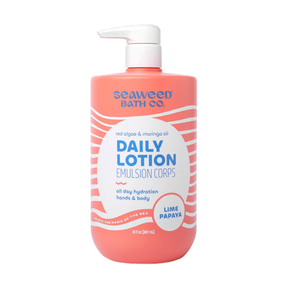The Seaweed Bath Co. front packaging shows full 30 fl oz bottle and benefits