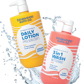The Seaweed Bath Co. label close-up showing cruelty-free and PCR packaging benefits