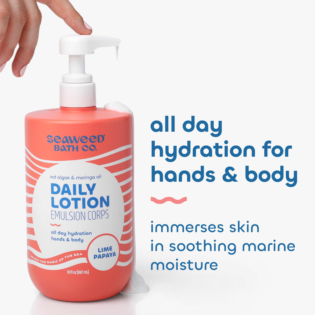 The Seaweed Bath Co. pump dispensing lotion for convenient, mess-free use