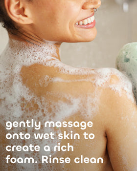 Seaweed Bath Co. in shower setting conveying refreshing rosemary mint experience