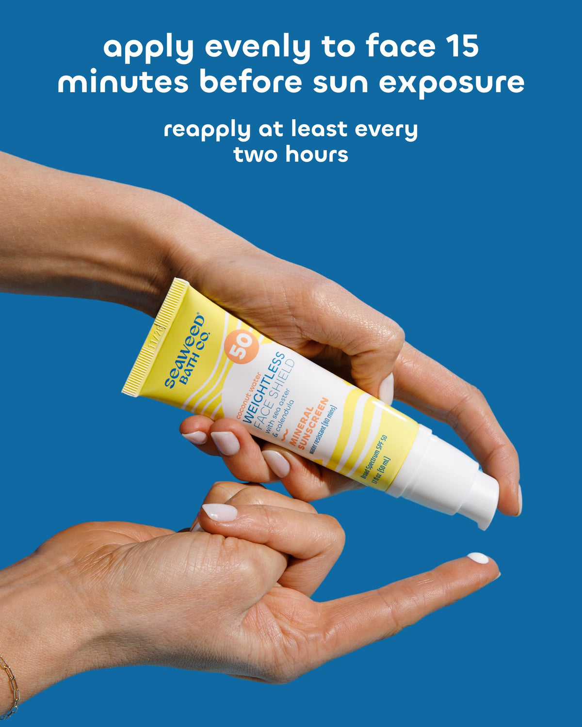 The Seaweed Bath Co. sunscreen applied under makeup showing smooth base benefit
