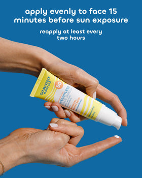 The Seaweed Bath Co. sunscreen applied under makeup showing smooth base benefit