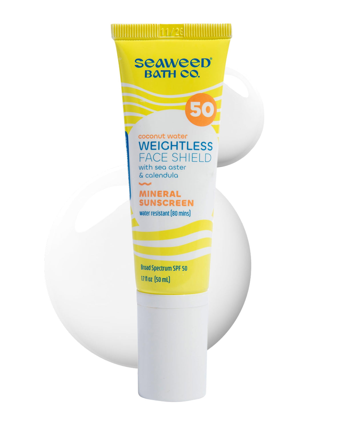 The Seaweed Bath Co. front packaging showing SPF 50 protection and size