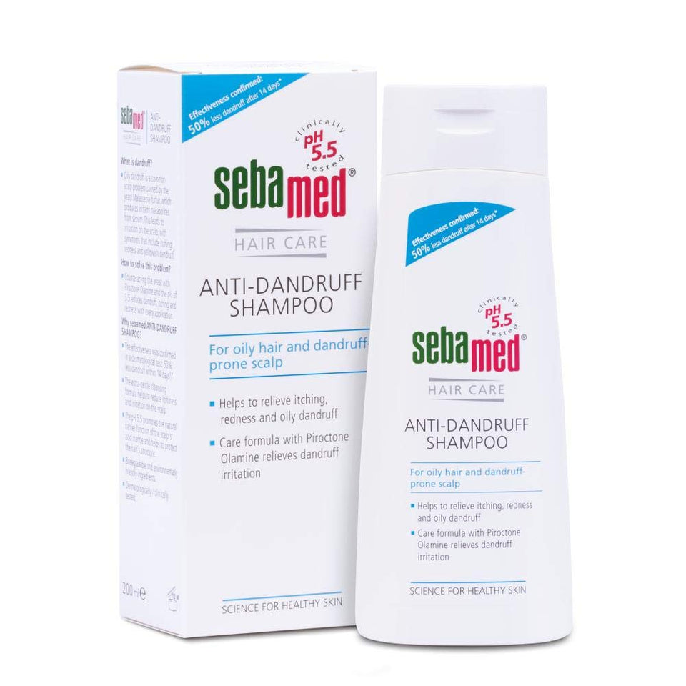 SEBAMED front packaging showing twin 200 ml bottles, clear labeling and benefit