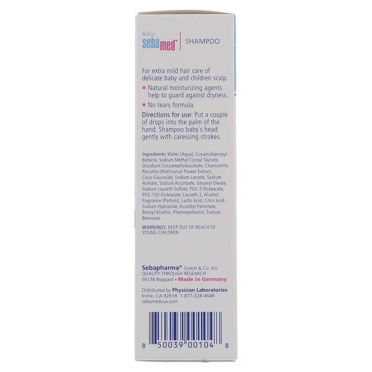 Parent washing infant with SEBAMED shampoo showing tear-free comfort