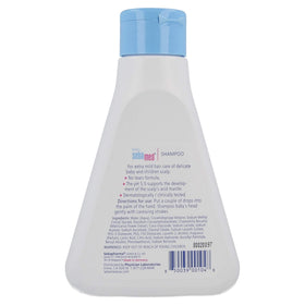 SEBAMED shampoo texture on hand demonstrating mild creamy lather
