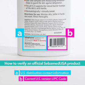 SEBAMED label detail highlighting pH 5.5 and ingredient list