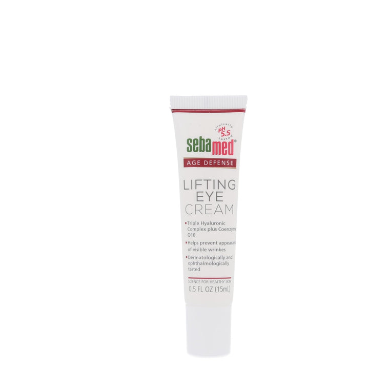 Sebamed front packaging of Q10 eye cream showing tube and label, clear ingredient benefits
