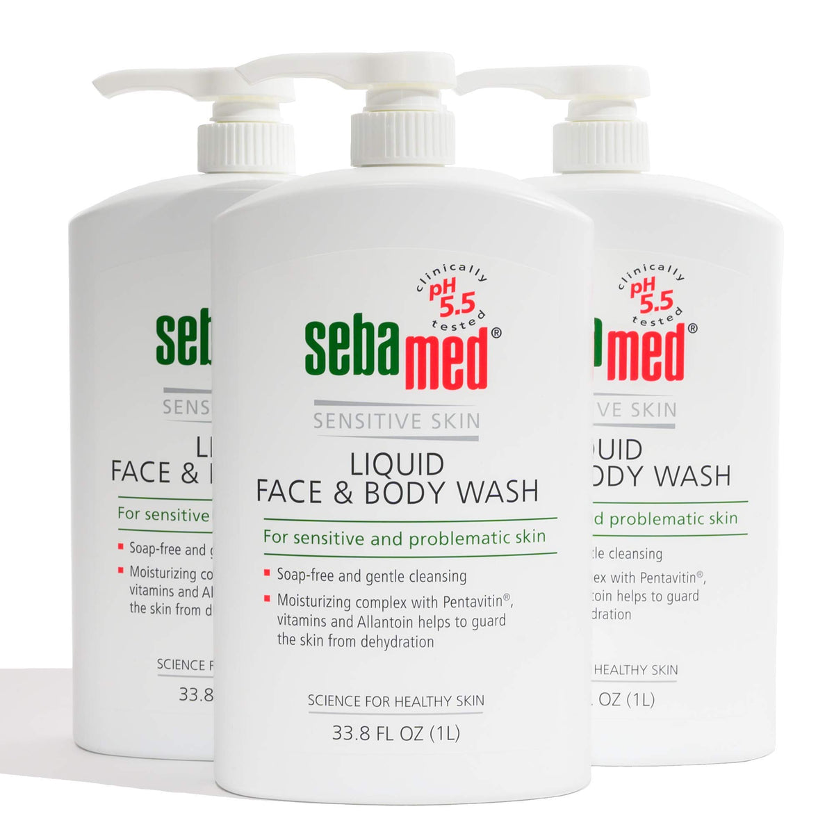 SEBAMED front pump bottle showing packaging and brand benefits