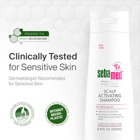 SEBAMED bottle on shower shelf demonstrating everyday use convenience