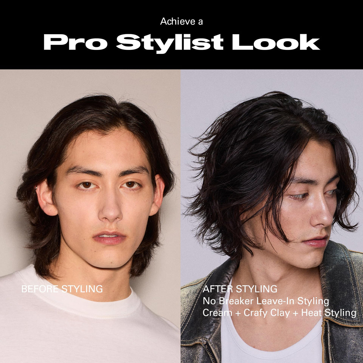 Sebastian before and after hair showing added texture and separation