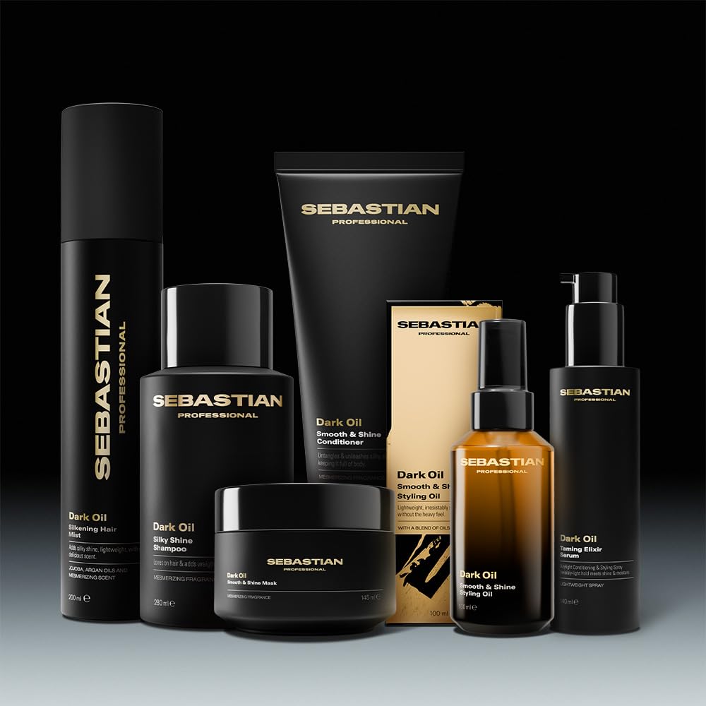 Sebastian Dark Oil on bathroom counter in styling scene offering effortless daily use and fragrance