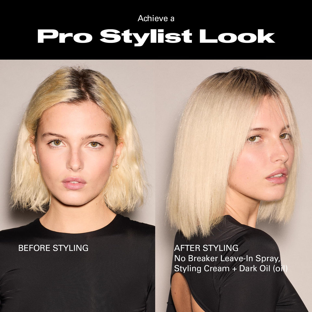 Sebastian Dark Oil being applied to damp hair demonstrating frizz control and smoother styling benefit