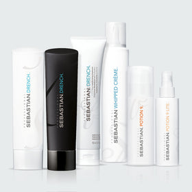 Sebastian drench applied to wet hair in hand demonstrating slip and detangling benefit