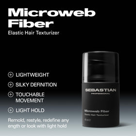 Hands applying Sebastian Microweb Fiber to hair demonstrating easy control