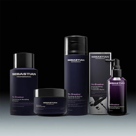 Sebastian No Breaker on bathroom vanity with styling tools showing daily routine convenience