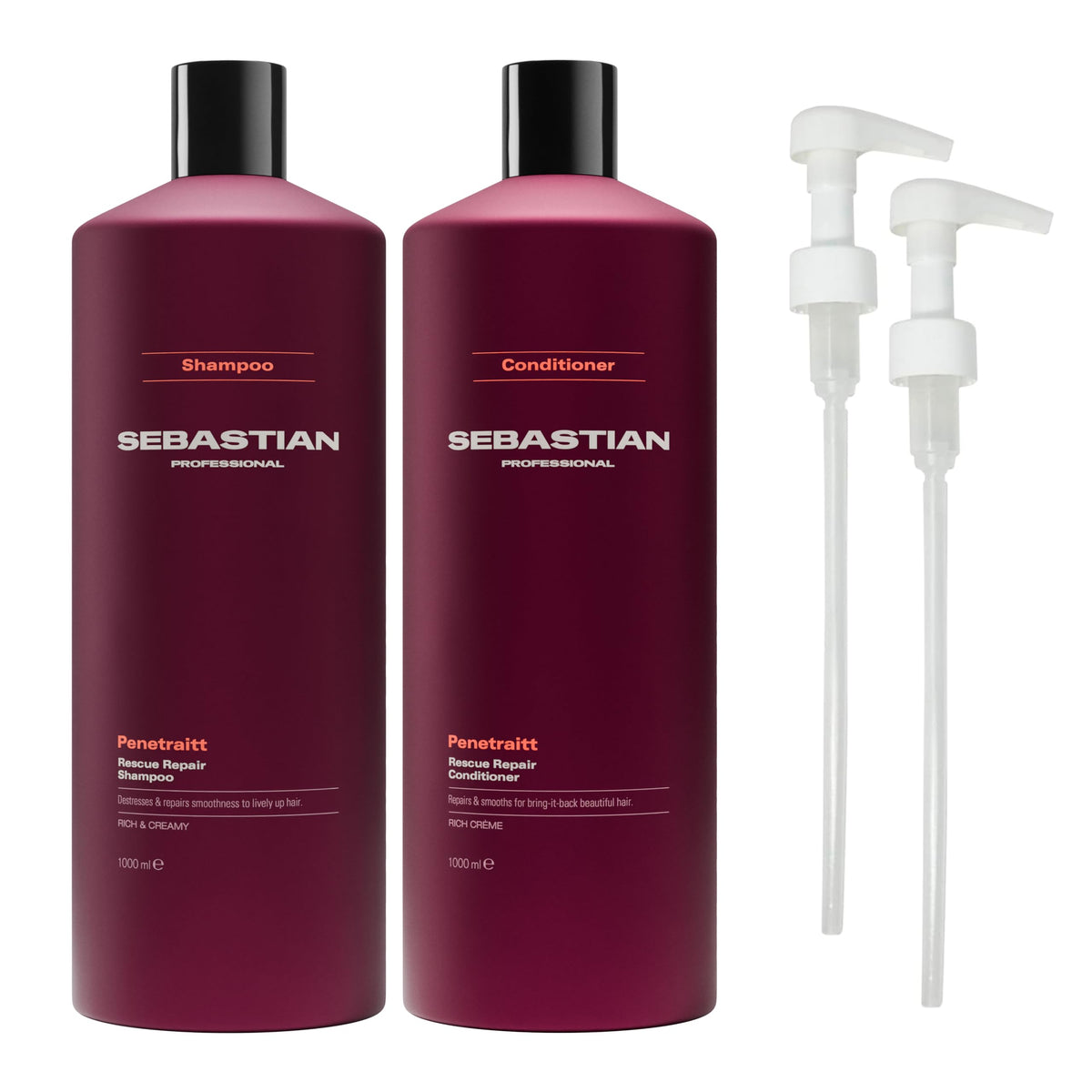 Sebastian Penetraitt front packaging shows large bottles and benefits