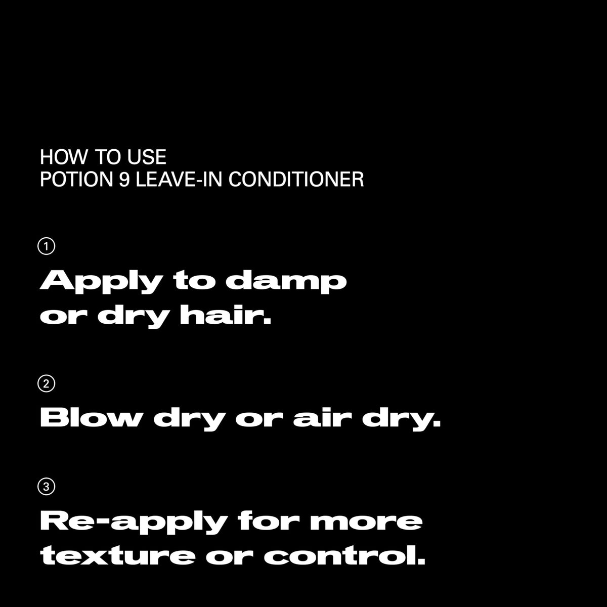 Sebastian Potion 9 applied to damp hair illustrating priming for heat or air-dry styles and reduced frizz