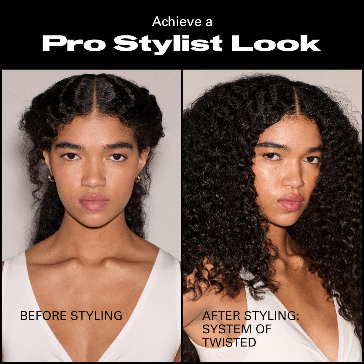 Sebastian product styling on curly hair in salon producing defined, bouncy curls
