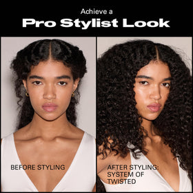 Sebastian product styling on curly hair in salon producing defined, bouncy curls