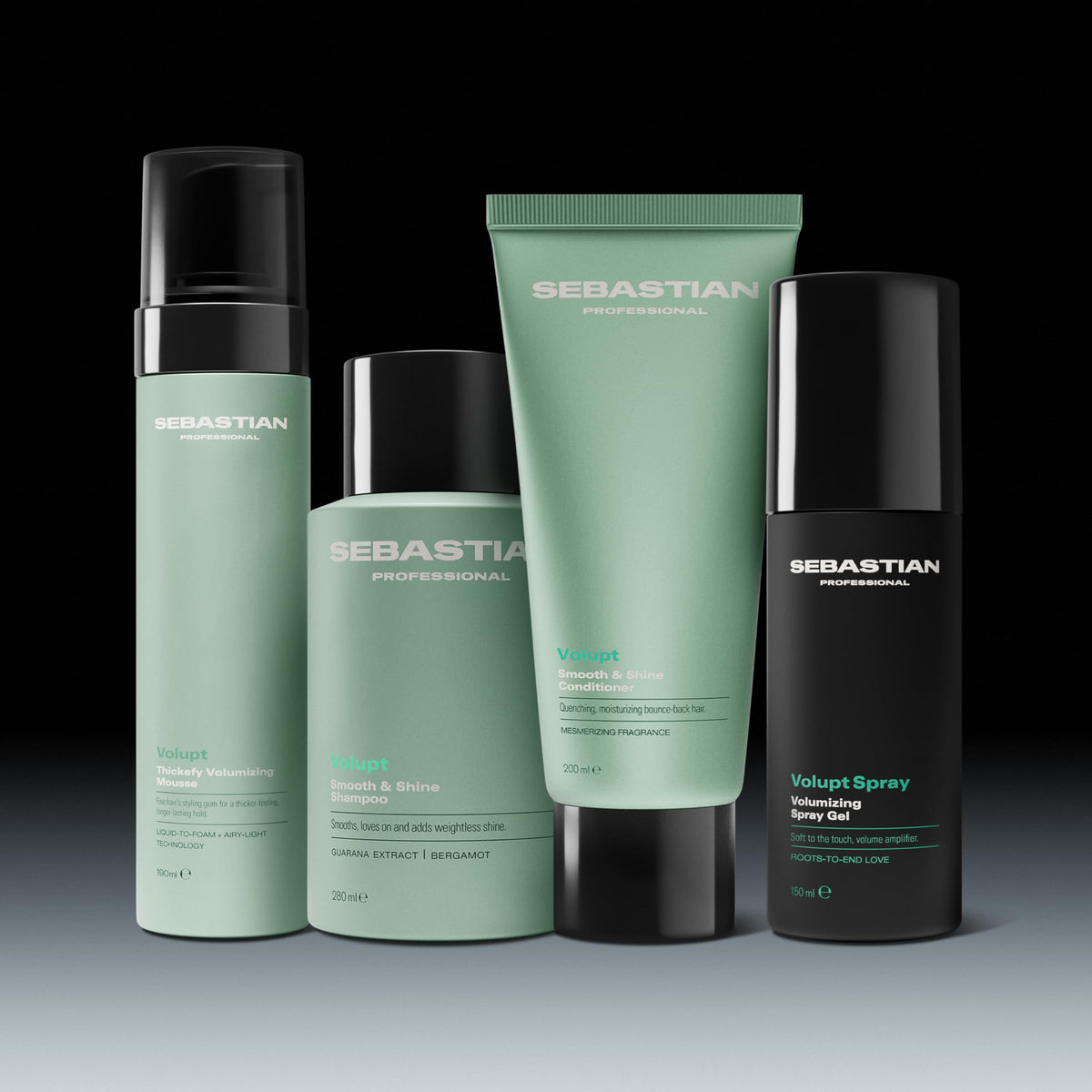Sebastian Volupt bottle staged with color-treated hair demonstrating gentle conditioning
