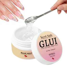 Secret Nails GLUI front packaging showing bottle and label, clear professional appearance
