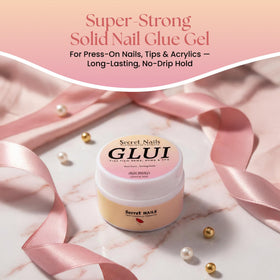Secret Nails GLUI with finished press-on nails in lifestyle scene, durable stylish results