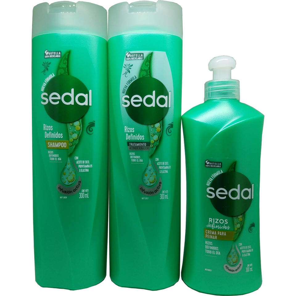 Sedal front packaging showing all three bottles for complete curl routine and easy selection