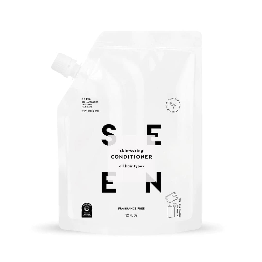 SEEN eco-refill pouch front view showing minimal packaging and refill benefit