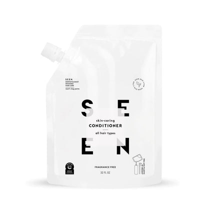 SEEN eco-refill pouch front view showing minimal packaging and refill benefit