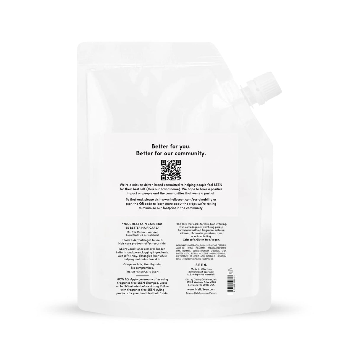 SEEN pouch being poured into a bottle demonstrating refill and waste reduction